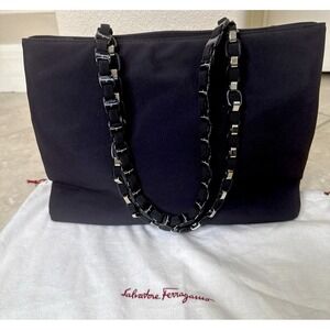 Salvatore Ferragamo‎ Vara Chain Link Shoulder Bag Black Canvas Quiet Lux Dustbag